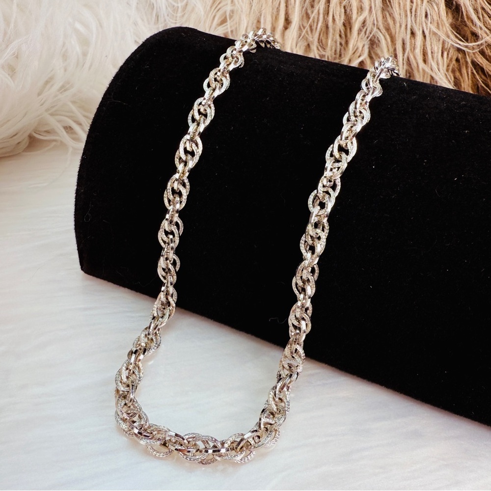 Whiting & Davis Silver Tone Rope Link Chain Necklace Vintage Designer Signed
